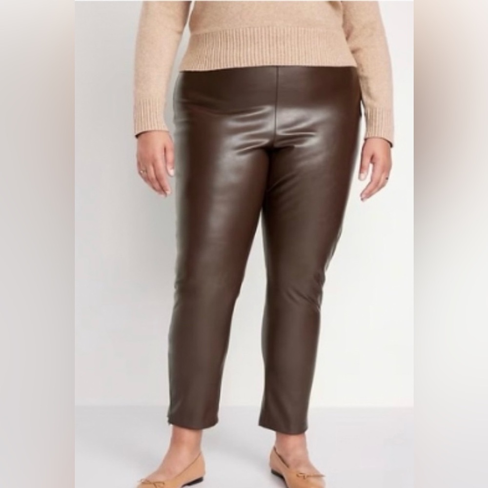 NWT Old Navy Extra High-Rise Faux-Leather Skinny Pants Brown Size 18